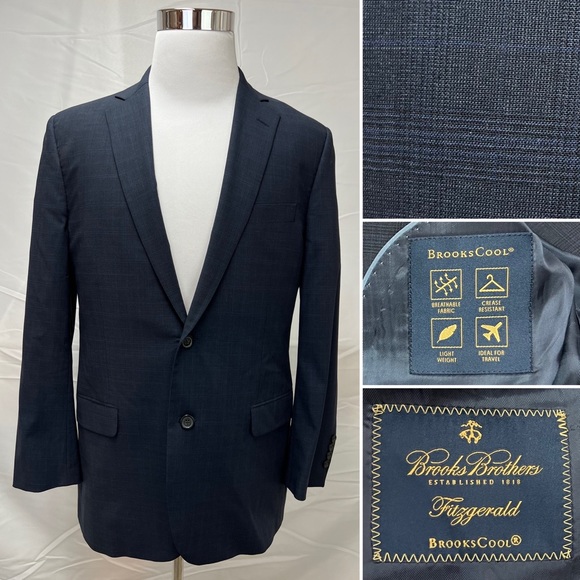 Brooks Brothers Fitzgerald 42R Navy Plaid Brookscool Full Canvas